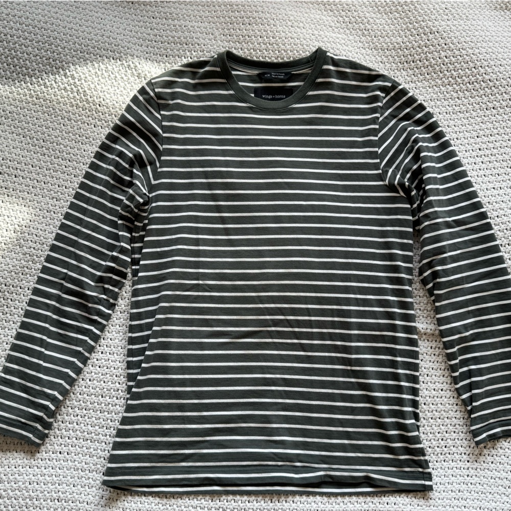 Wings + Horns Green and White Striped Tee